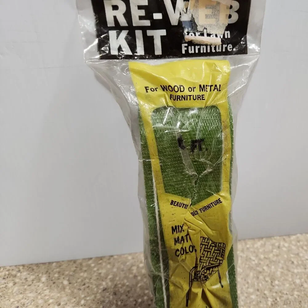 Vintage Wellington Re-Web Kit - Green with White Stripes 17 Ft Lawn Chair Repair